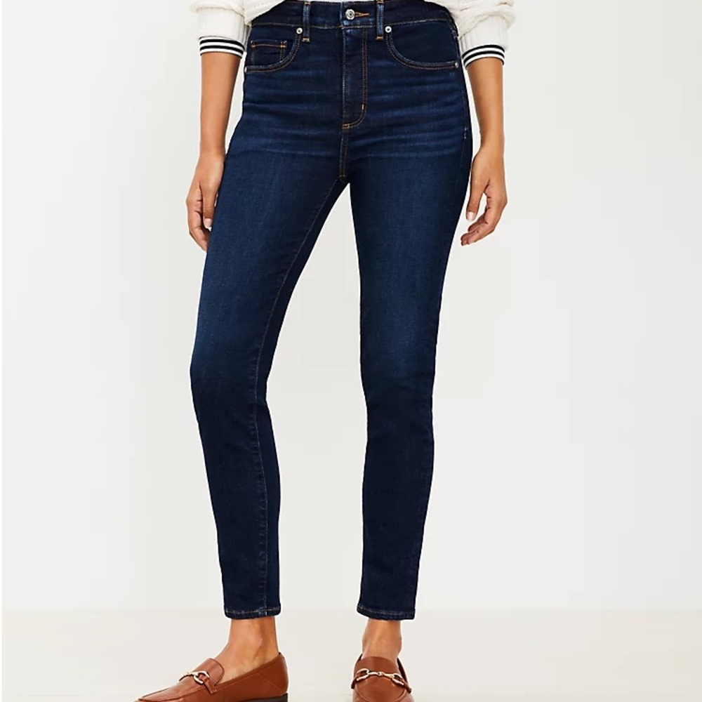 NWT LOFT petite Curvy High waist Skinny Slim Pocket Jeans 24P 00P dark indigo